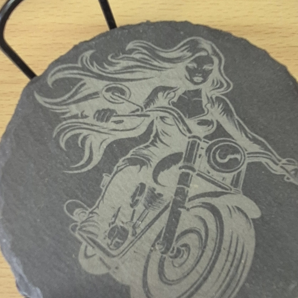 Slate Coaster Set with Motorcycle Design